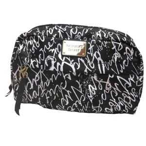 Victoria's Secret BEAUTY Black & White Freehand Logo Nylon Cosmetic Makeup Bag